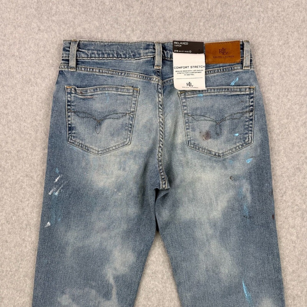 Lauren Ralph Lauren Jeans Womens 0 Blue Paint Splatter Relaxed Tapered Denim - Picture 2 of 13